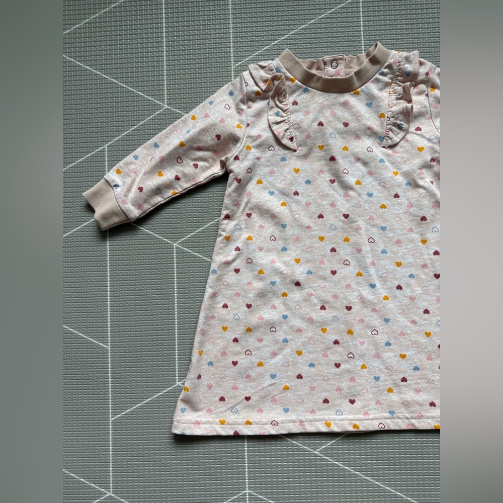 Picapino|Baby girl long sleeve soft dress w ditsy Heart-Print,neutral Cream•12M